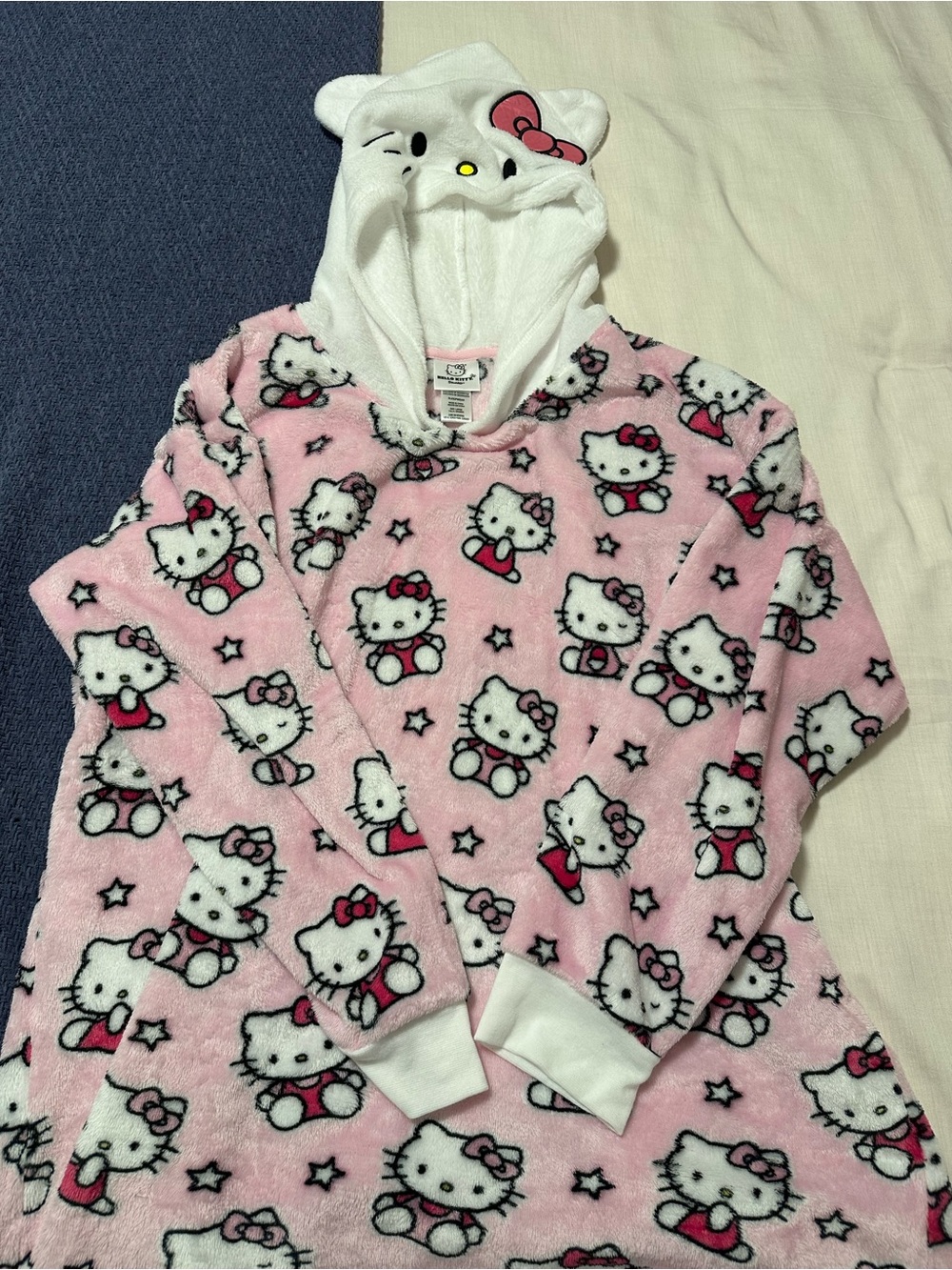 Hello Kitty Pink and White Plush Hooded Sleepwear